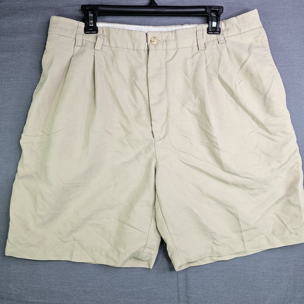 Turnbury Pique Mens Dress Shorts 38 Khaki Golf Grip Waist Pleated Front
